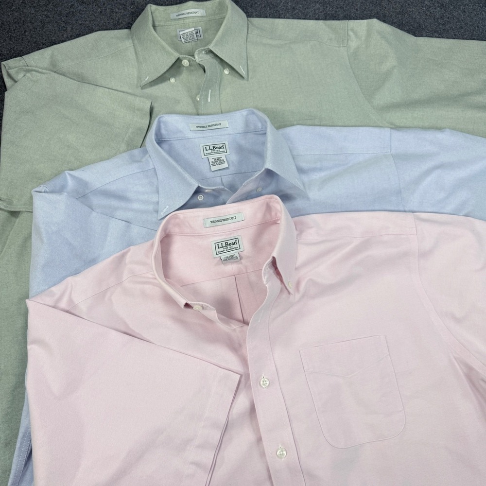 LL Bean Mens Oxford Shirts Lot of 3 Short Sleeve Wrinkle Resistant 18-REG 215174
